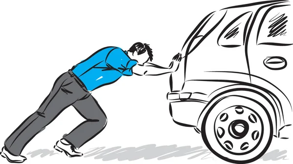 Mężczyzna popychając samochód wektor ilustracja — Wektor stockowy