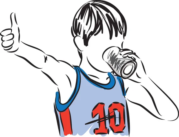 Anak kecil yang sportif minum ilustrasi - Stok Vektor