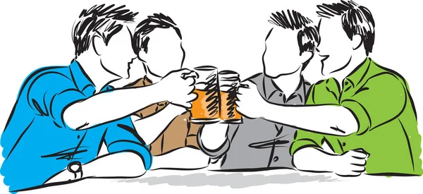 Gruppe befreundeter Männer trinkt Bier Illustration — Stockvektor