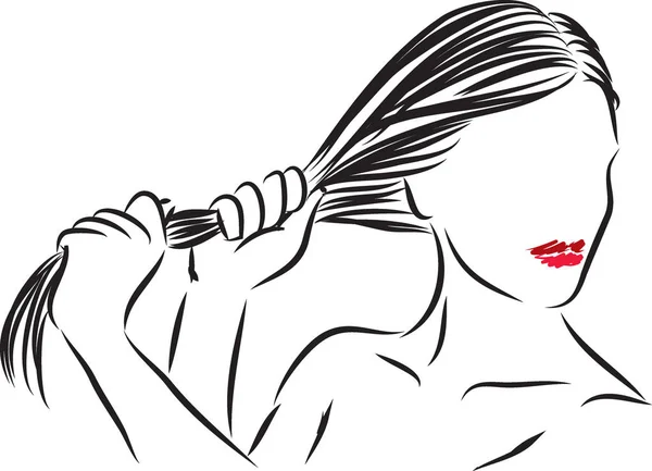 Jolie femme tirant illustration de cheveux — Image vectorielle