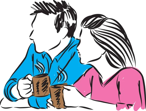 Para mężczyzna i kobieta wypija ilustracja kawa — Wektor stockowy
