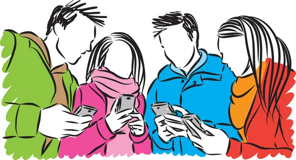 Bir grup insan cep telefonu çizim ile — Stok Vektör