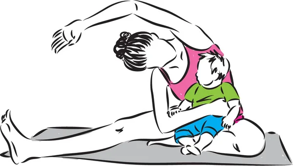 ヨガ フィットネス女性赤ちゃんイラスト — ストックベクタ