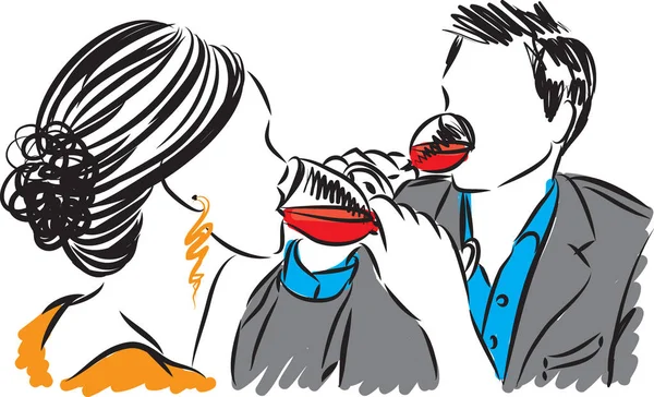 Casal homem e mulher beber vinho ilustração —  Vetores de Stock