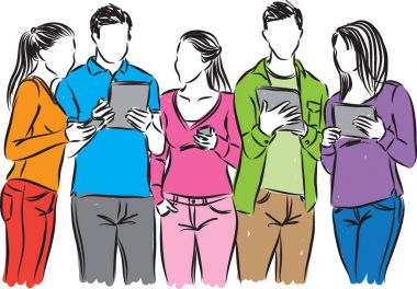 tabletler ve cep telefonları çizim ile arkadaş grubu