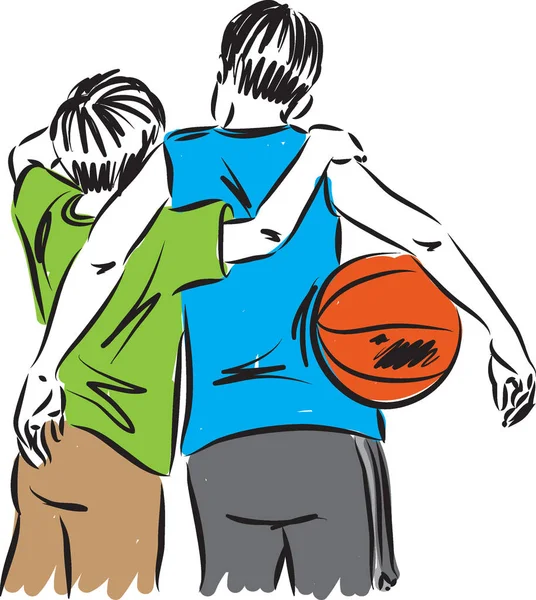 Garçons amis avec une illustration de ballon de basket — Image vectorielle