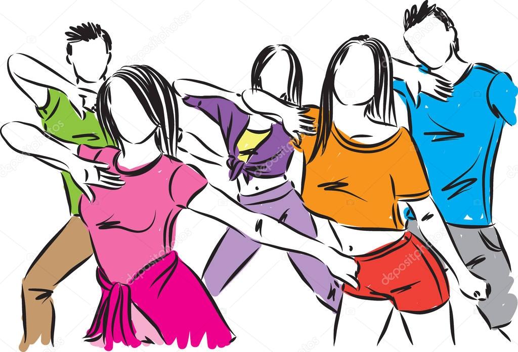 group of dancing people vector illustration