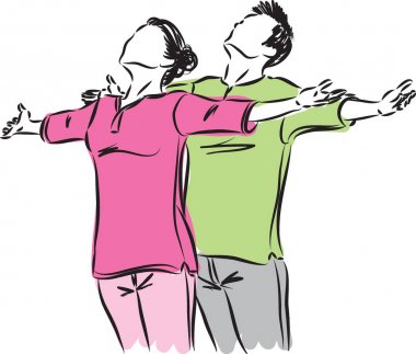 Çift meditasyon nefes vektör çizim