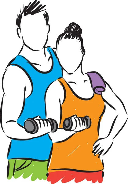 Fitness pareja hombre y mujer ilustración — Archivo Imágenes Vectoriales