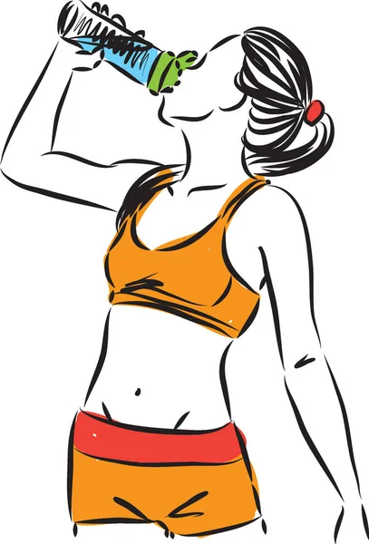 Fitness menina beber água vetor ilustração — Vetor de Stock