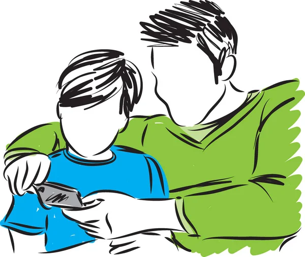 Père et fils avec illustration vectorielle de téléphone portable — Image vectorielle