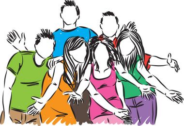 mutlu arkadaş vektör çizim grup
