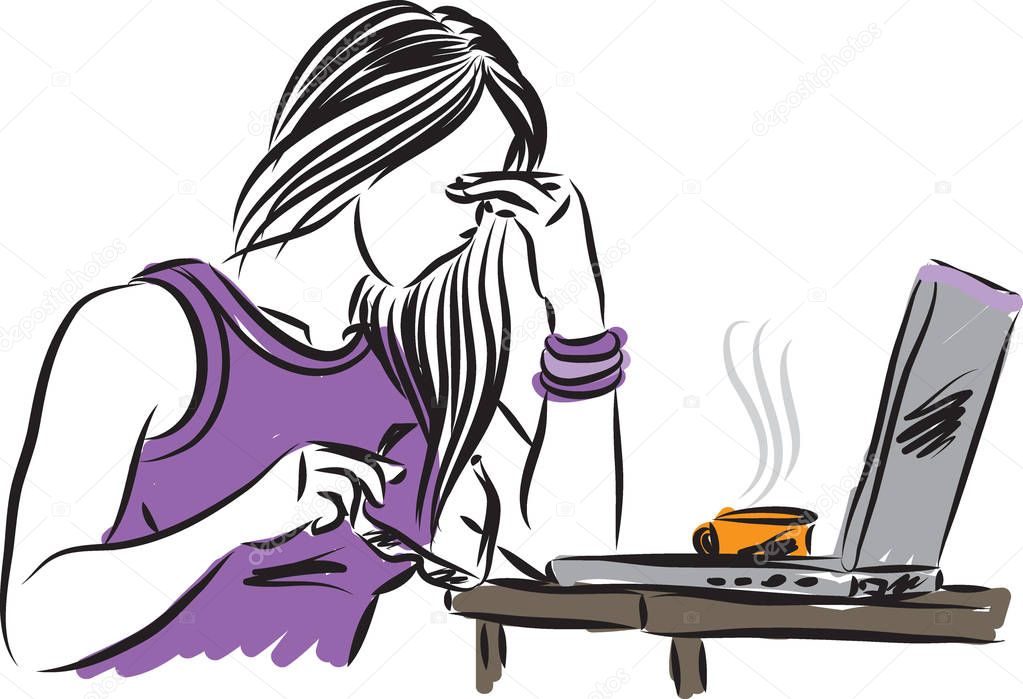  woman working with headache vector illustration