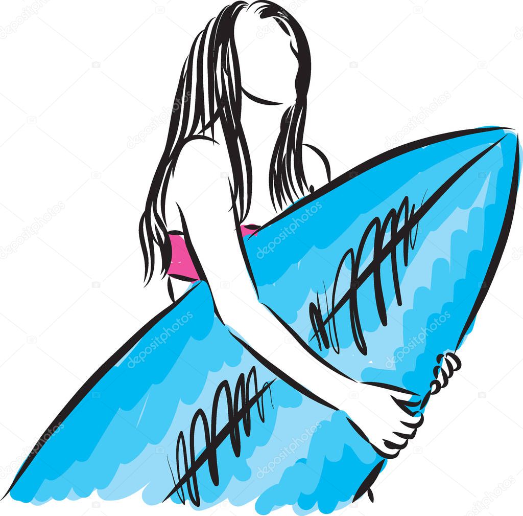  surf girl with surfboard vector illustration