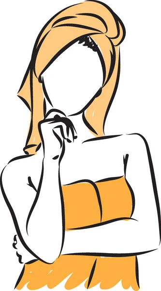 Donna in asciugamano pensiero gesto illustrazione — Vettoriale Stock