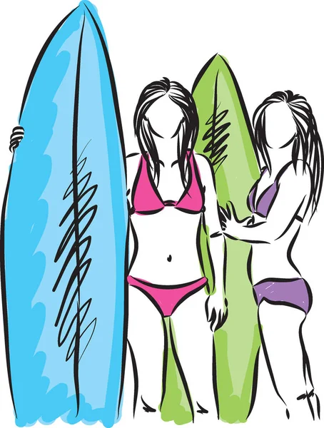 Surfista meninas vetor ilustração —  Vetores de Stock