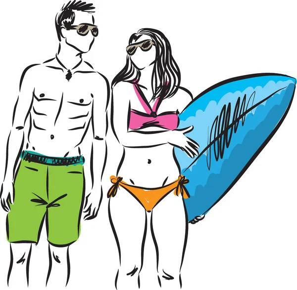 Surf ζευγάρι άνδρα και γυναίκας εικονογράφηση διάνυσμα — Διανυσματικό Αρχείο