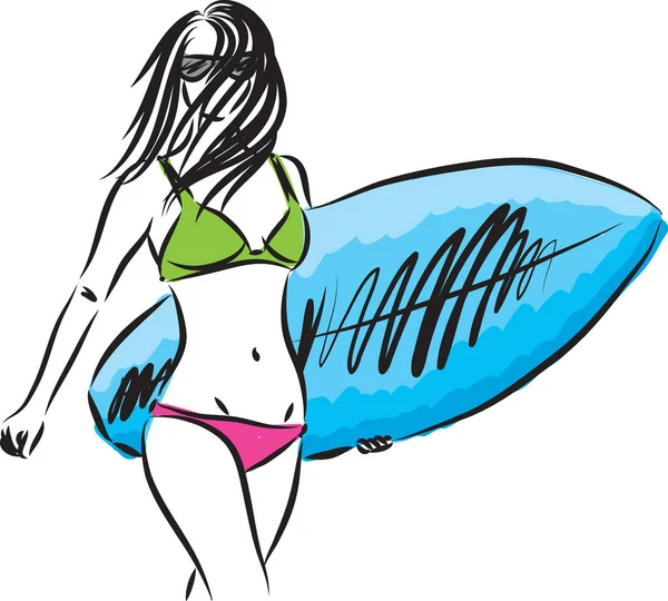 Surfista menina vetor ilustração —  Vetores de Stock