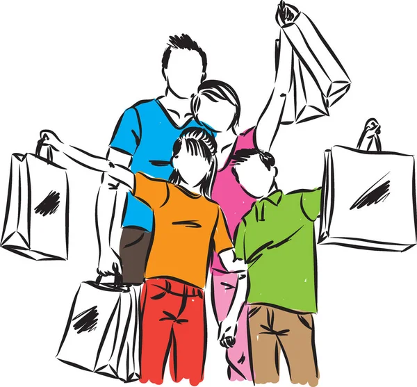 Familia con bolsas de compras vector ilustración — Archivo Imágenes Vectoriales