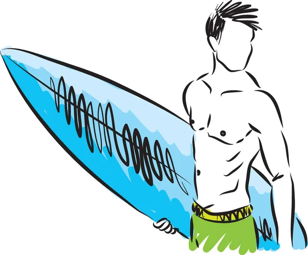 Surfer Mann Vektor Illustration — Stockvektor