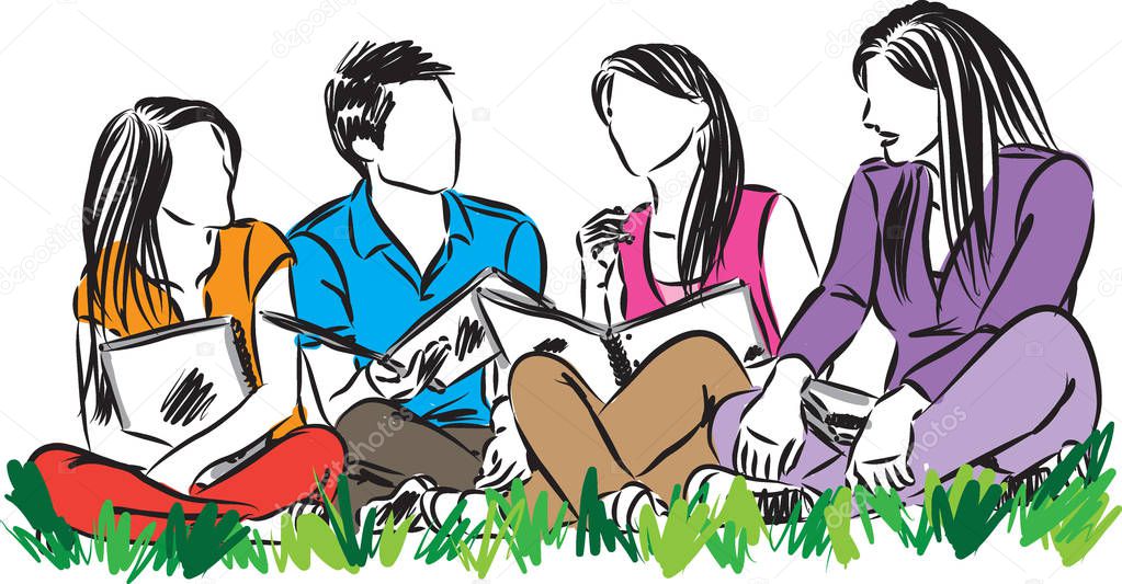 group of students sitting vector illustration