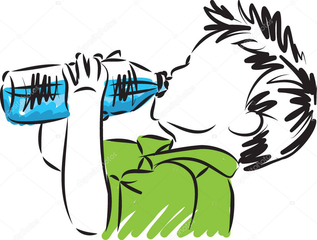  little boy drinking water vector illustration