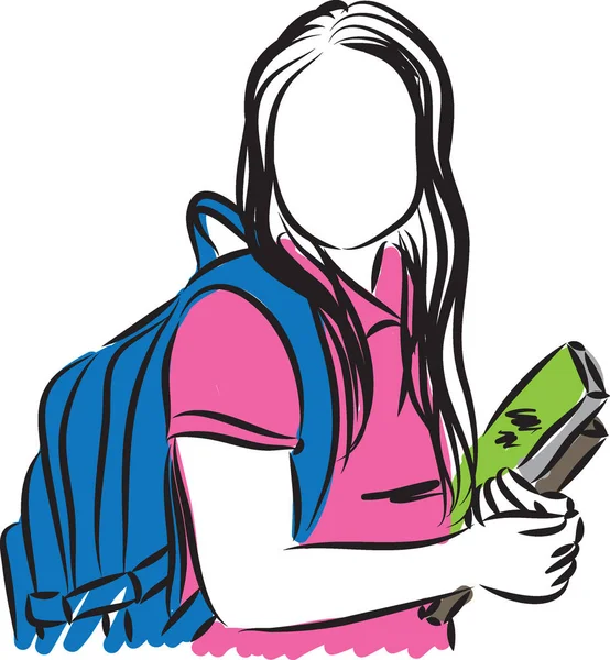 Mädchen mit Rucksack und Bücher Vektor Illustration — Stockvektor