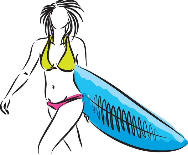 Surfista chica vector ilustración — Archivo Imágenes Vectoriales