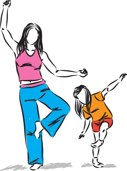Anne ve kızı egzersiz yaparak illüstrasyon vektör — Stok Vektör