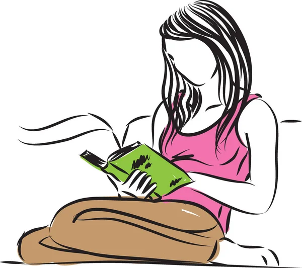 Kvinna sitter en bok vektor illustration — Stock vektor