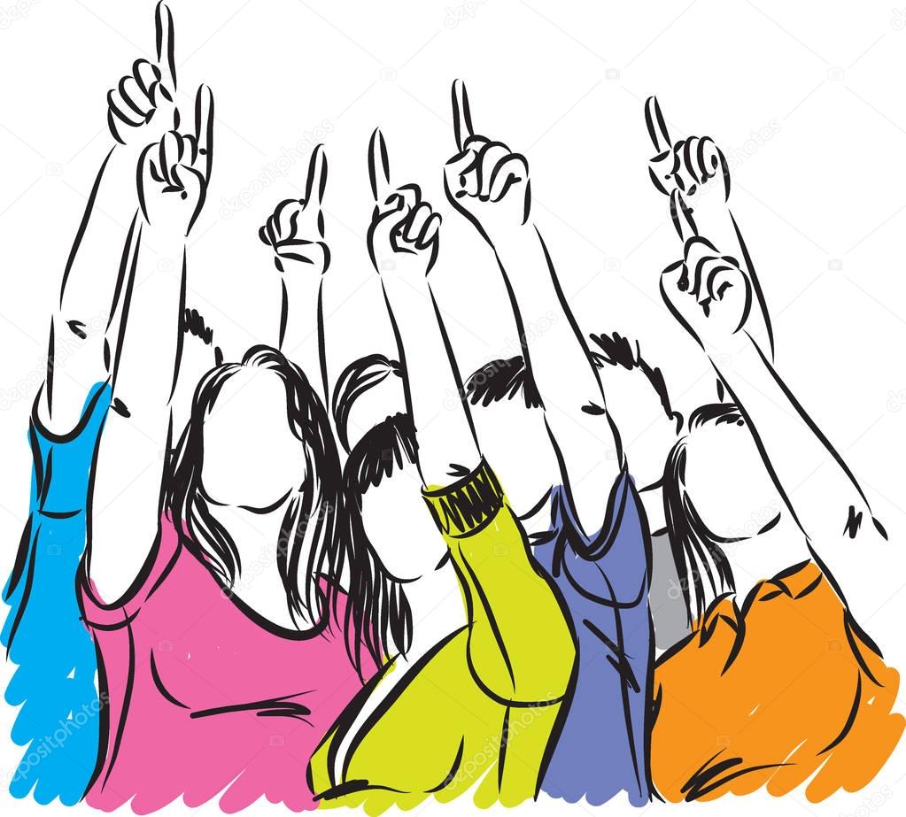  PEOPLE TOGETHER POINTING VECTOR ILLUSTRATION
