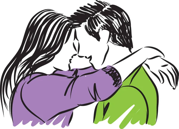 Hombre y mujer abrazando un vector que mira ilustración — Archivo Imágenes Vectoriales