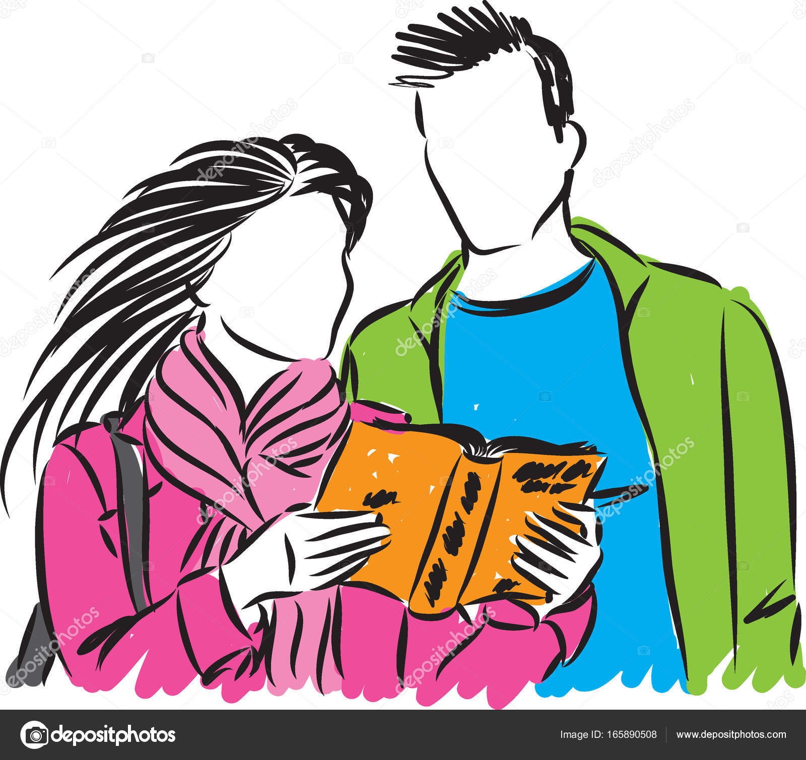 カップルの男と女の本を読んでベクトル イラスト — ストックベクター