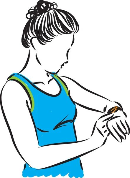 Vector mujer fitness con ilustración de reloj — Vector de stock