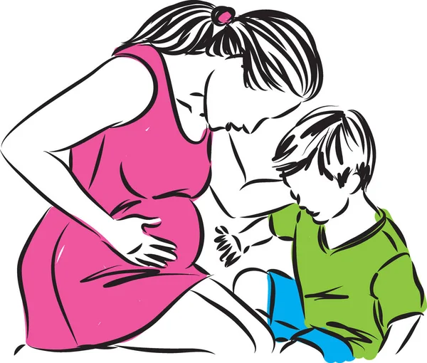 Schwangere mit Sohn Vektor Illustration — Stockvektor