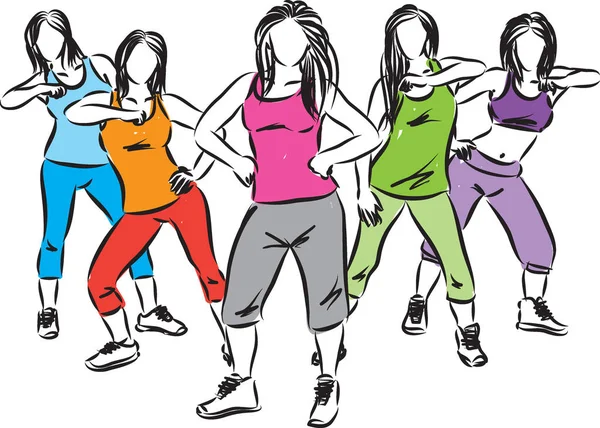 Group of fitness women dancers illustration — Stock Vector