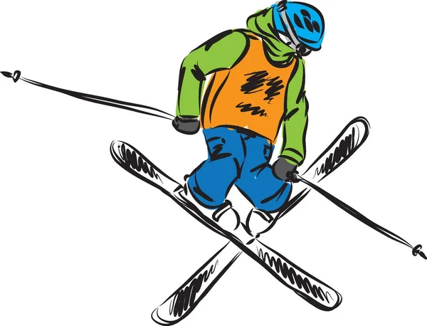 Esquí freestyle salto vector ilustración — Vector de stock