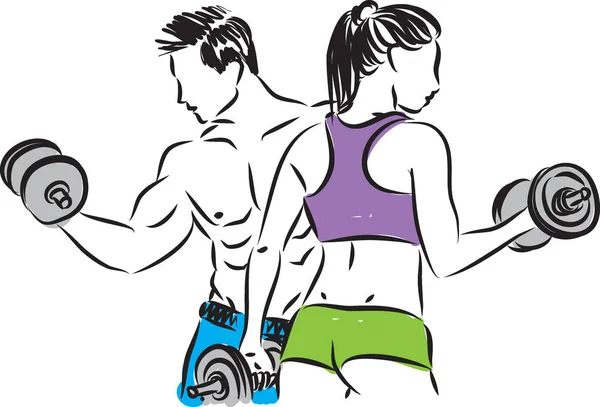 Fitness paar man en vrouw vector illustratie — Stockvector