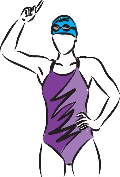 Nadador menina vetor ilustração vencedor gesto — Vetor de Stock
