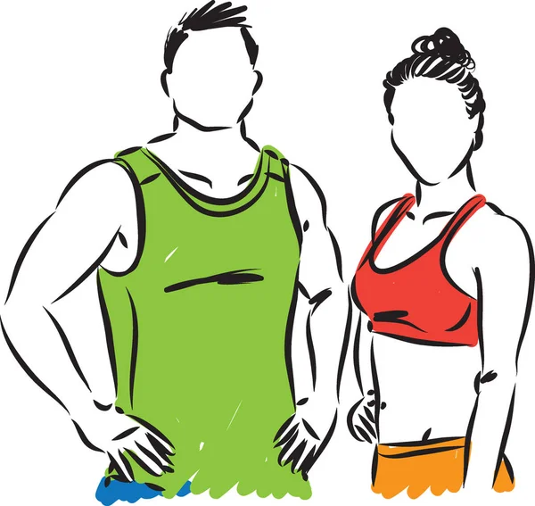 Fitness pareja hombre y chica vector ilustración — Archivo Imágenes Vectoriales