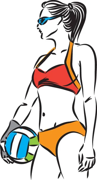 Volley plage femme joueur vecteur illustration — Image vectorielle