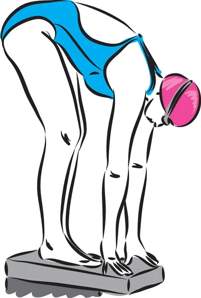 Mujer nadador inicio vector ilustración — Archivo Imágenes Vectoriales