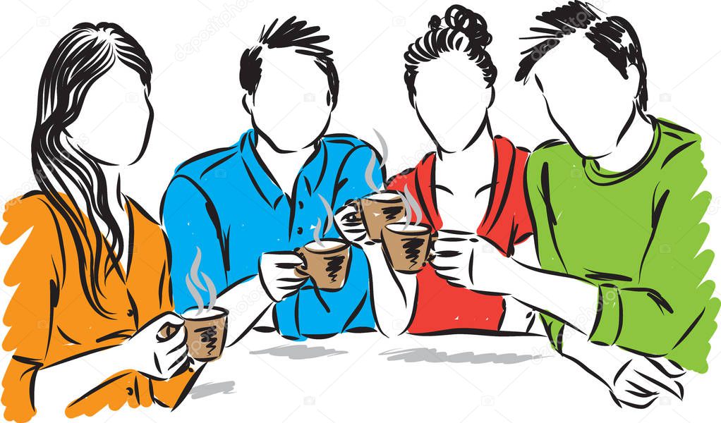 friends drinking coffee together vector illustration