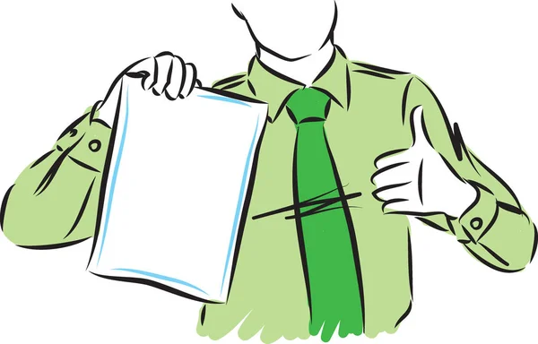 Uomo Affari Con Foglio Bianco Illustrazione Vettoriale Carta — Vettoriale Stock