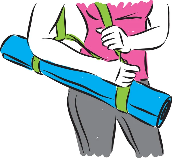Fitness Woman Carrying Yoga Mat Vector Illustration — Stock Vector