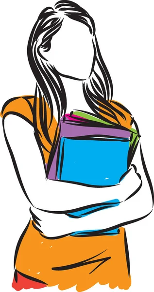 Wanita Gadis Dengan Buku Vektor Ilustrasi - Stok Vektor