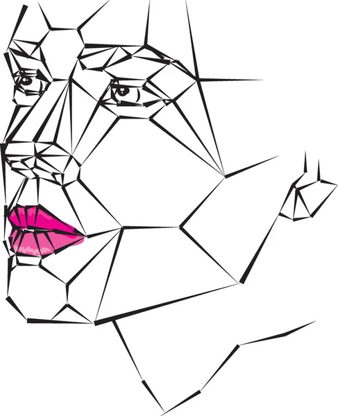 Mujer Geométrica Cara Vector Ilustración Labios — Vector de stock