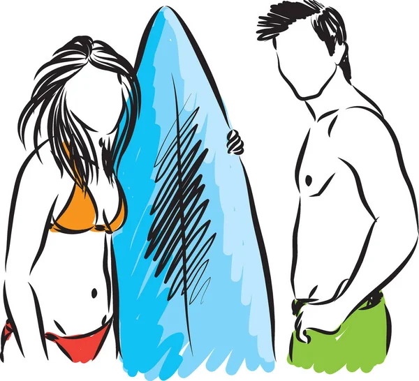 Surfistas Homem Mulher Vetor Ilustração —  Vetores de Stock