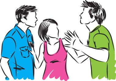 kadın iki erkekle vektör çizim mücadele