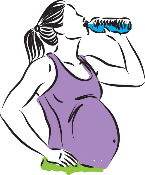 Femme Enceinte Boire Bouteille Eau Vecteur Illustration — Image vectorielle